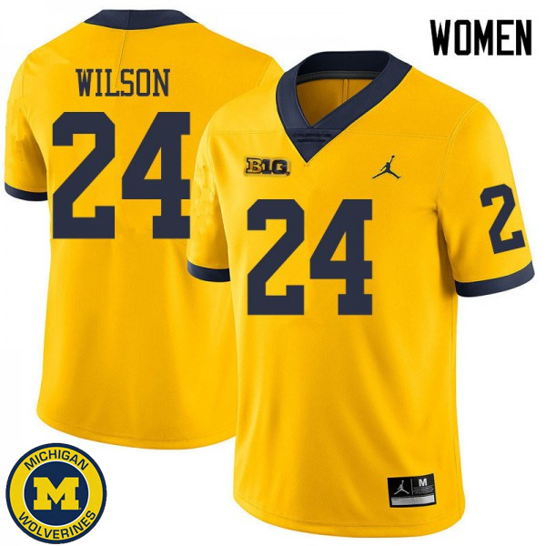 Women University of Michigan #24 Tru Wilson Yellow Jordan Brand Player Jersey